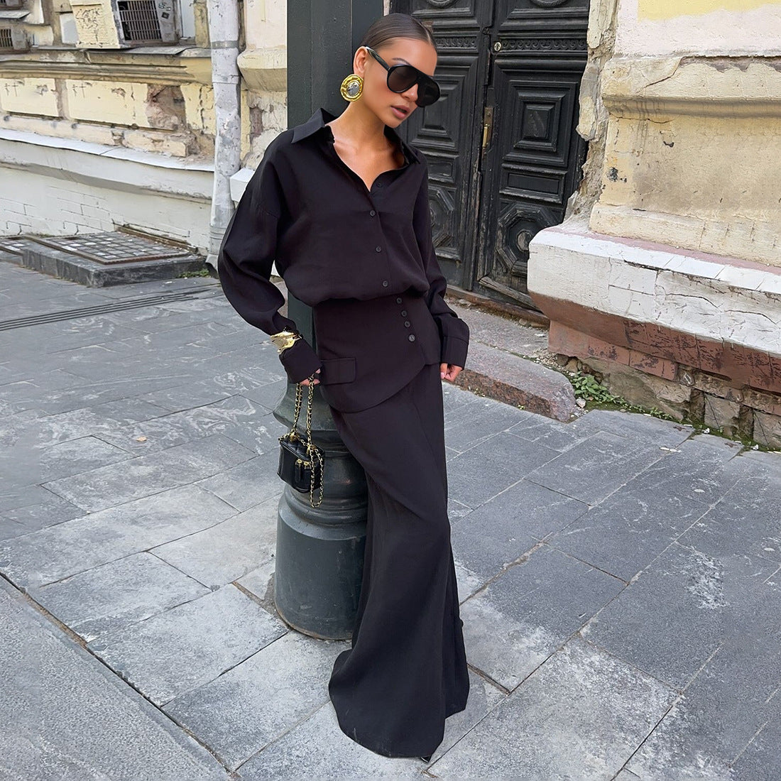 Women's Shirt Solid Color Waist Seal Three-piece Suits