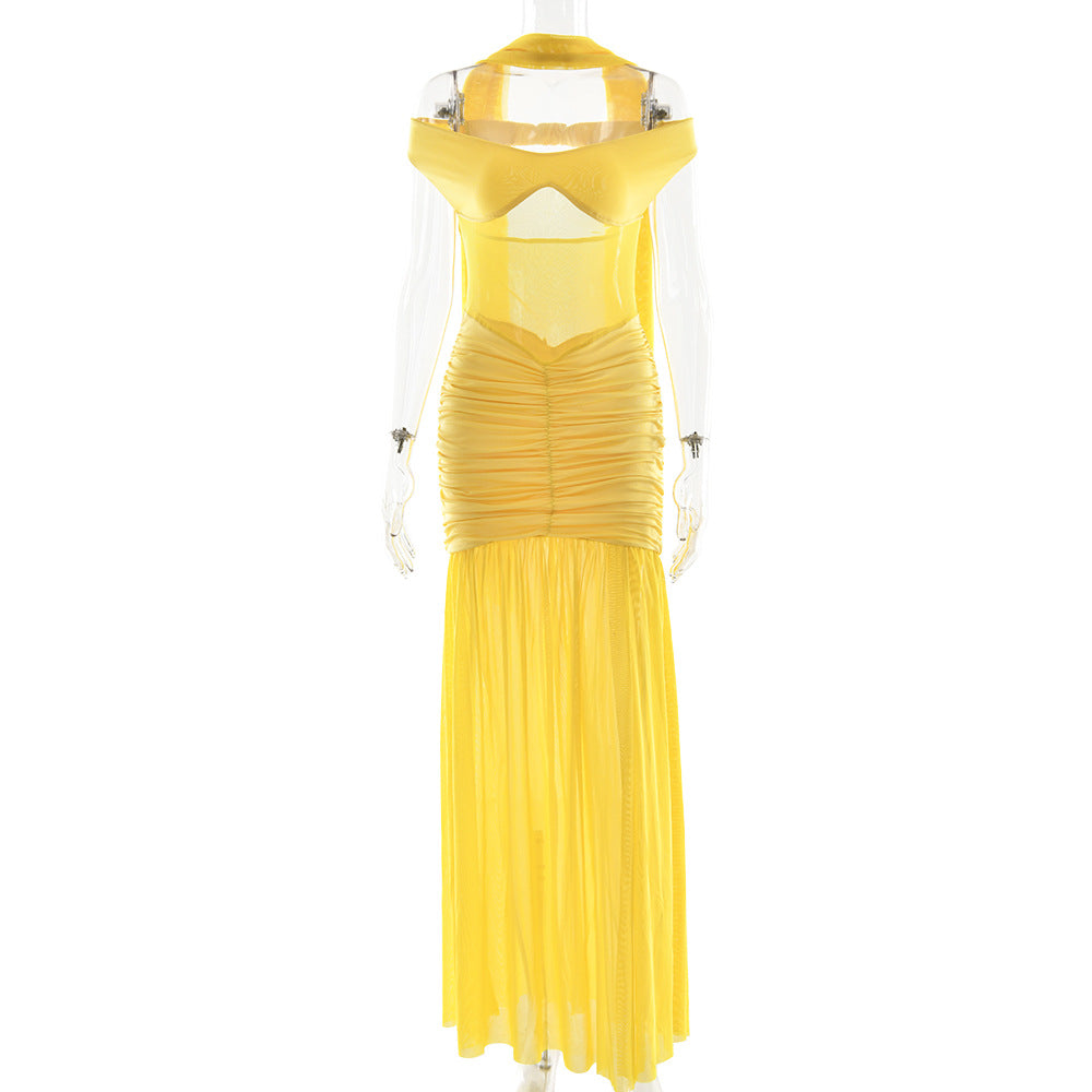 Women's Elegant Tube Dress Sexy Mesh Stitching Dresses