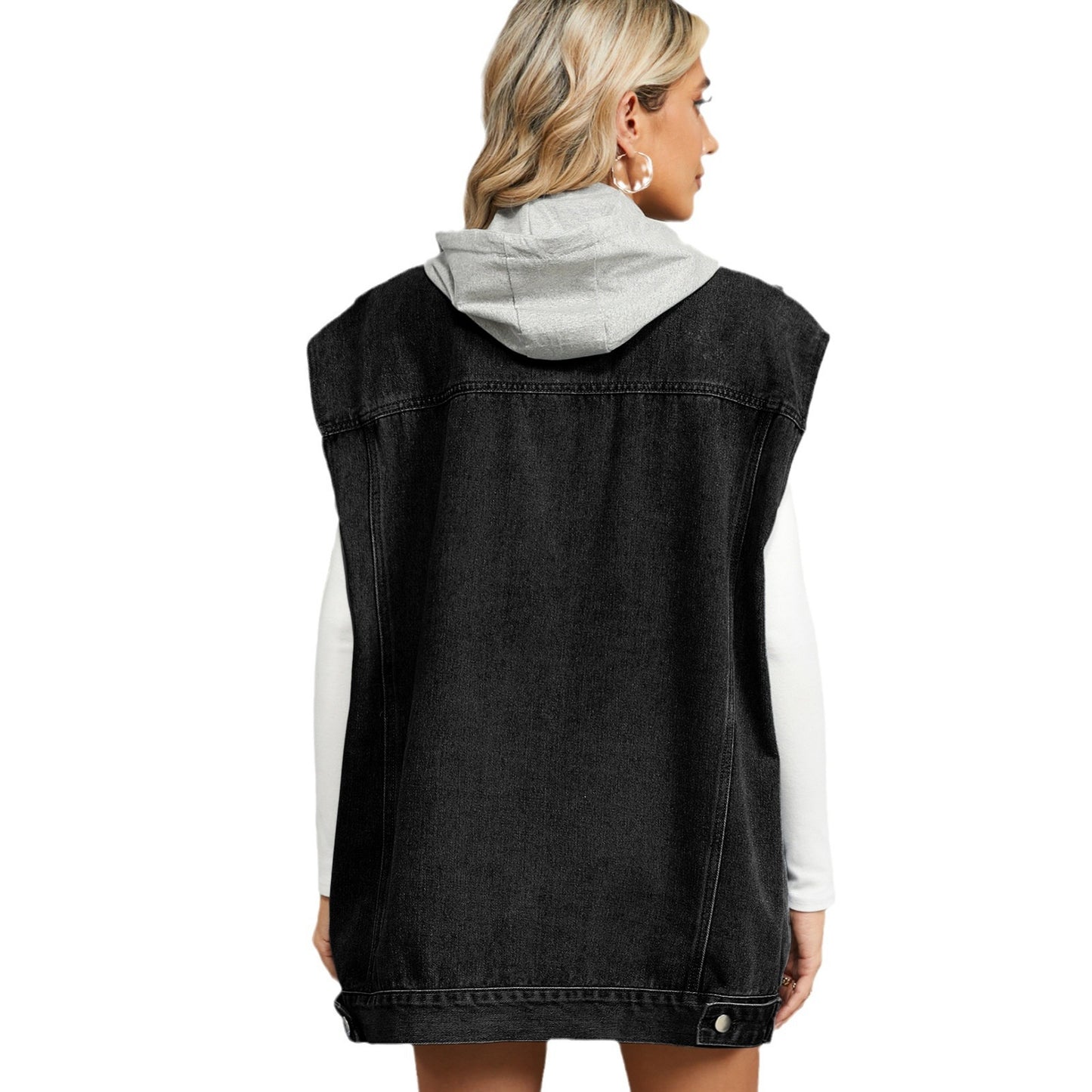 Women's Trade Washed Loose Pockets Denim Waistcoat Vests