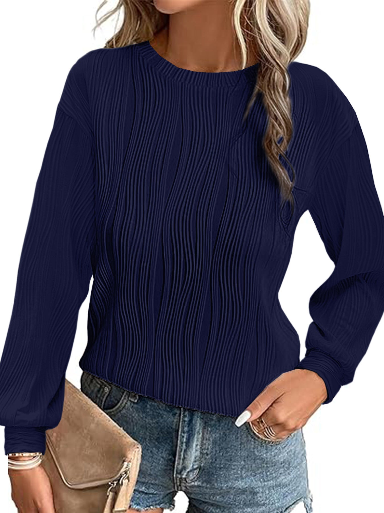 Women's American Style Drop Shoulder Round Neck Women's Sweater, Sweater