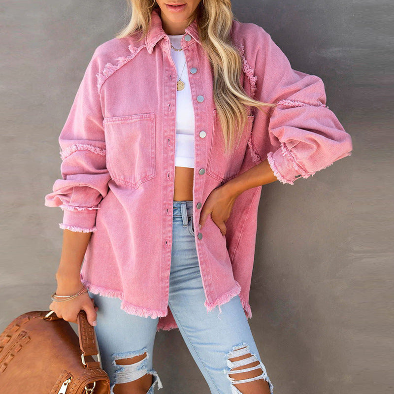 Autumn Long Sleeve Denim Female Washed Frayed Jackets
