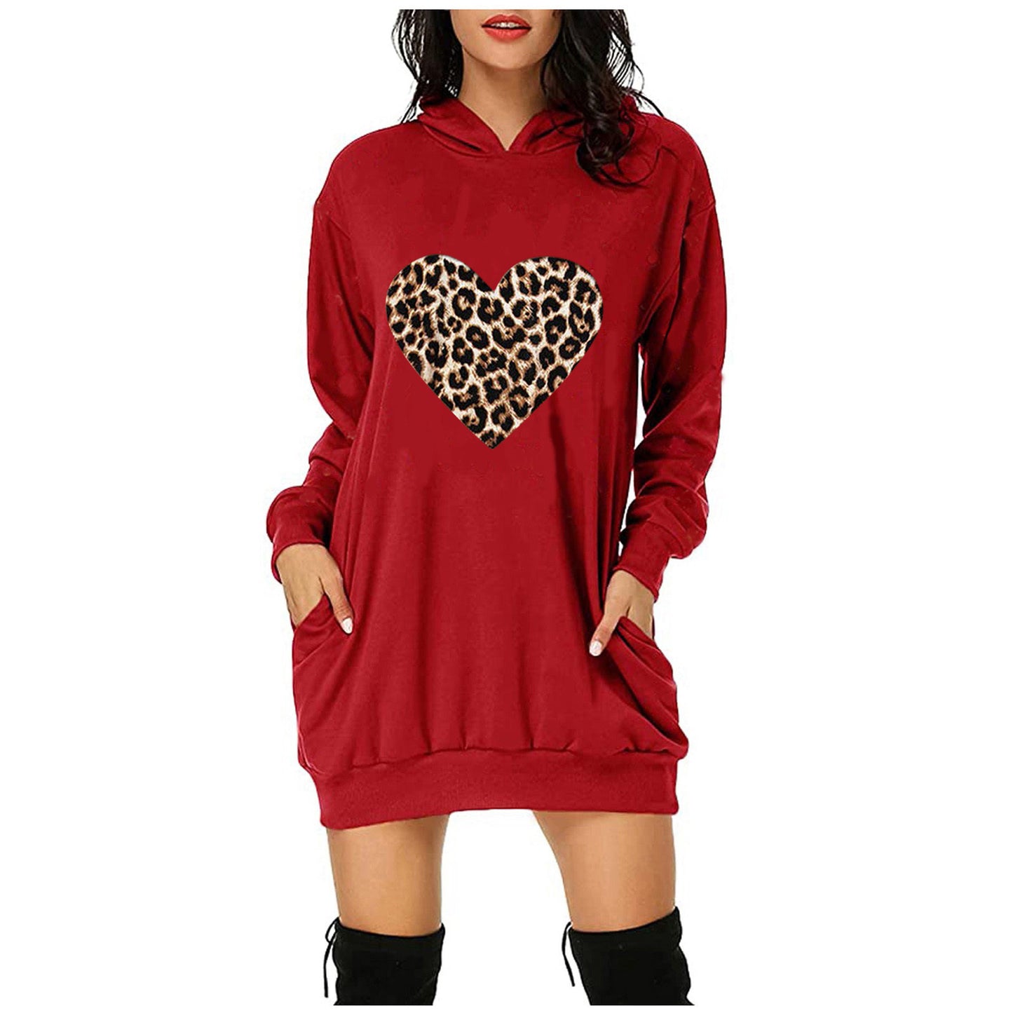 Women's Valentine's Day Printed Mid-length Hooded Long Sleeve Female Clothing