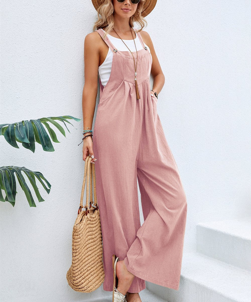 Women's Solid Color Casual Suspender Trousers Women's Jumpsuit/clothing