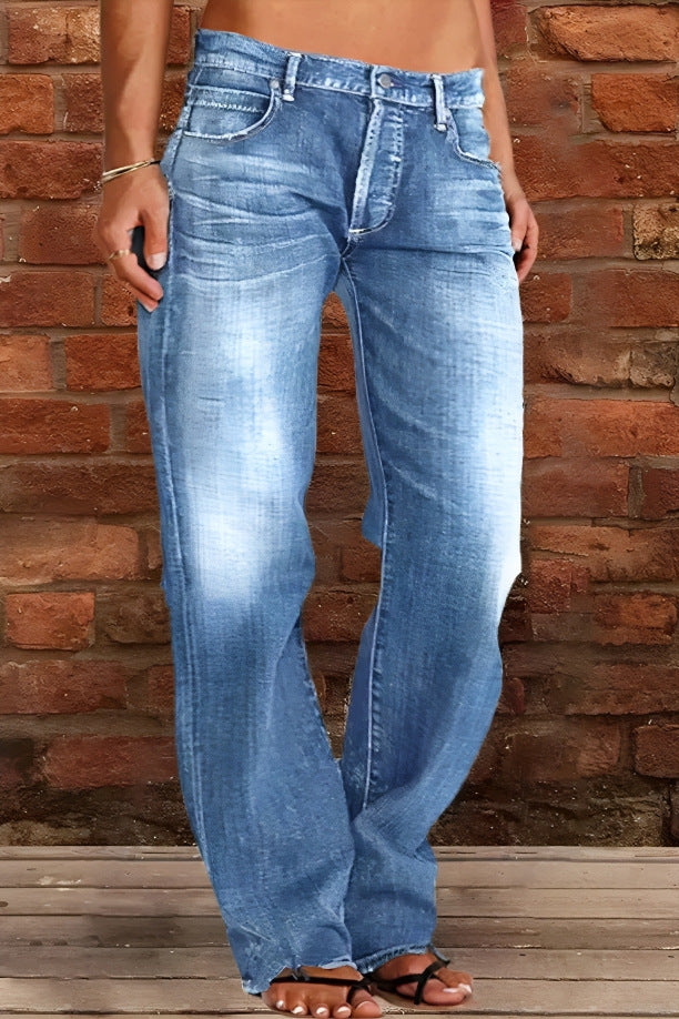 Women's Denim Trousers Trendy Mid Waist Ripped Jeans