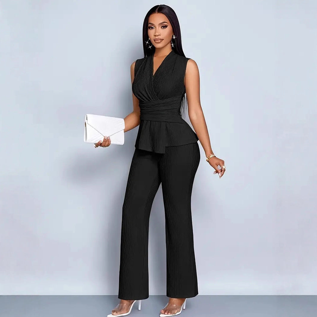 Ladies Two-piece Set Elegant Slimming Sleeveless Irregular Pants