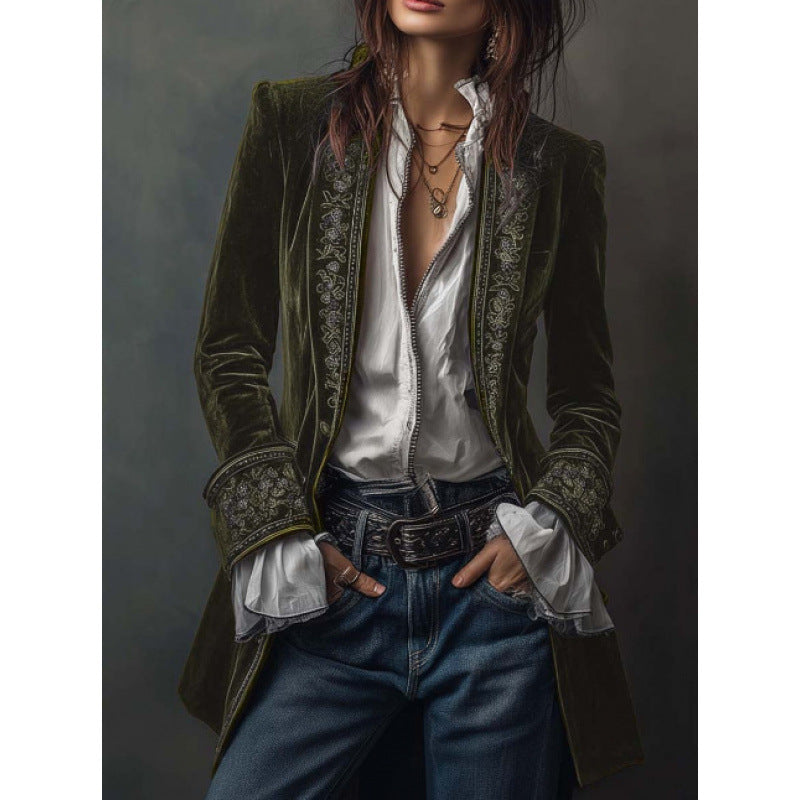 Women's Long Sleeve Solid Color Stitching Lace Jackets