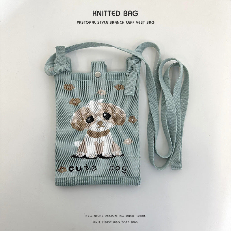 Women's Cartoon Puppy Knitted Mini Commute Portable Phone Bags
