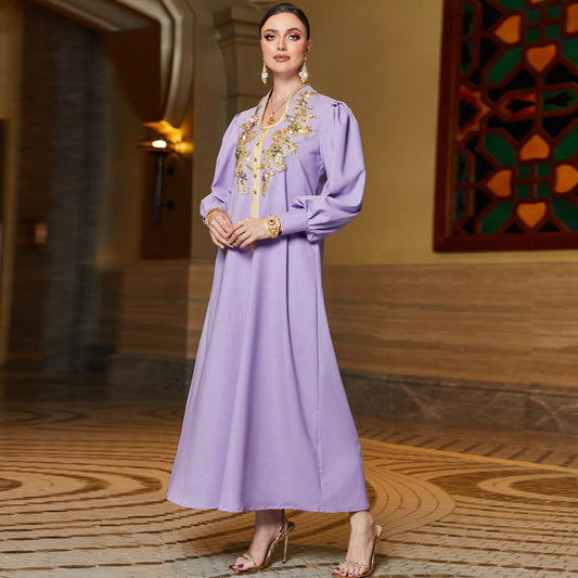 Women's Purple Lace Applique Diamond Dress Robe Dresses