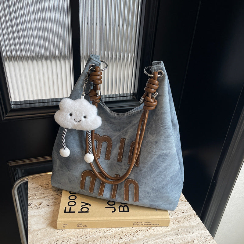 Women's Retro Korean Type Denim Underarm Fashion Handbags