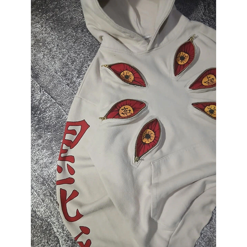 Zipper Devil Eyes Printed Long Sleeve Sweaters