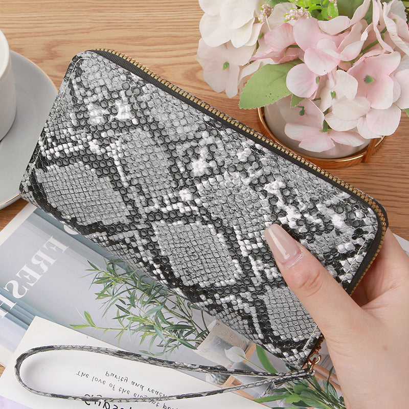 Women's Long Zipper Korean Python Pattern Large Handbags