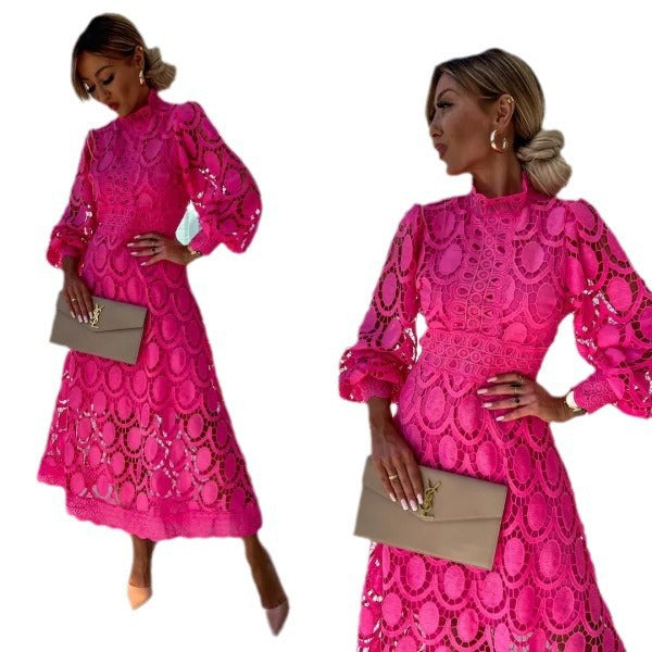 Collar Puff Sleeve Waist Slimming Dress Dresses
