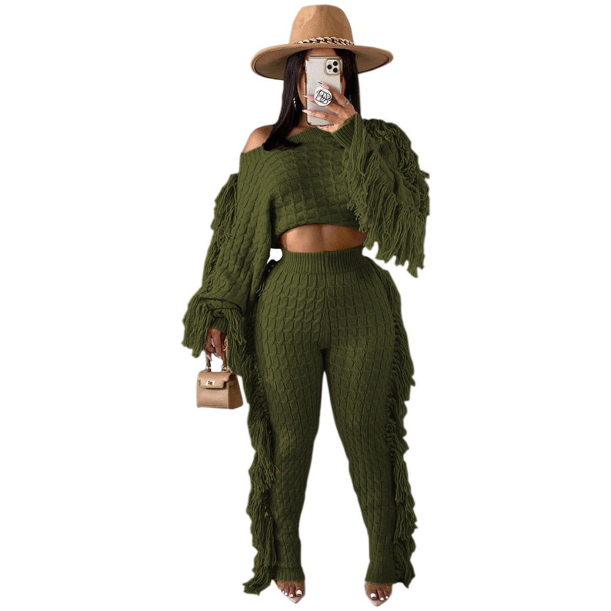 Women's Casual Solid Color Knitted Long Sleeve Suits