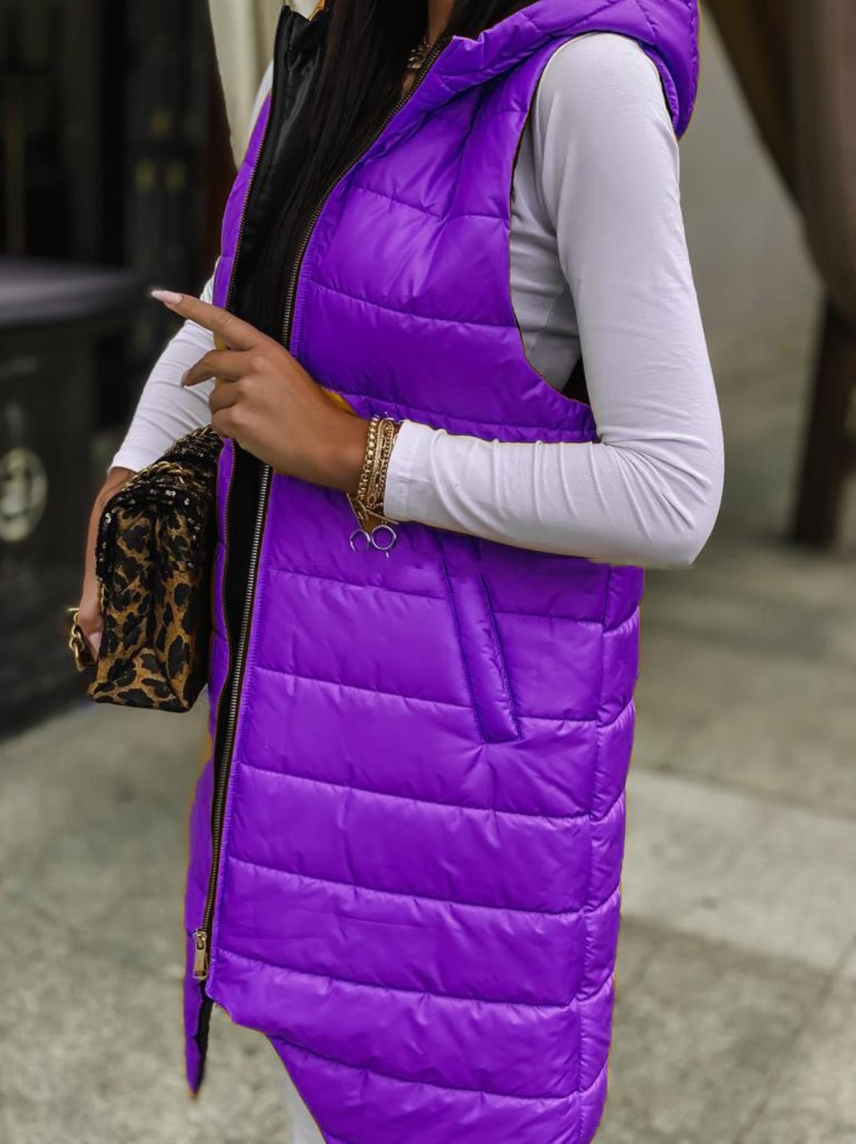 Color Temperament Commute Hooded Single-breasted Sleeveless Vests
