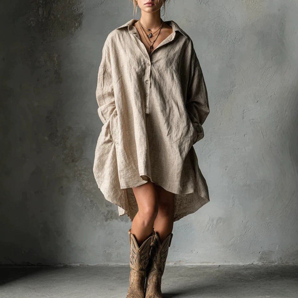 Women's Style Cotton Linen Shirt Summer Loose Casual Island Vacation Commuter Dress
