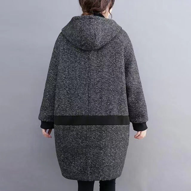 Women's Sister Winter Korean Style Loose Cocoon Hooded Mid-length Veet Padded Clothing