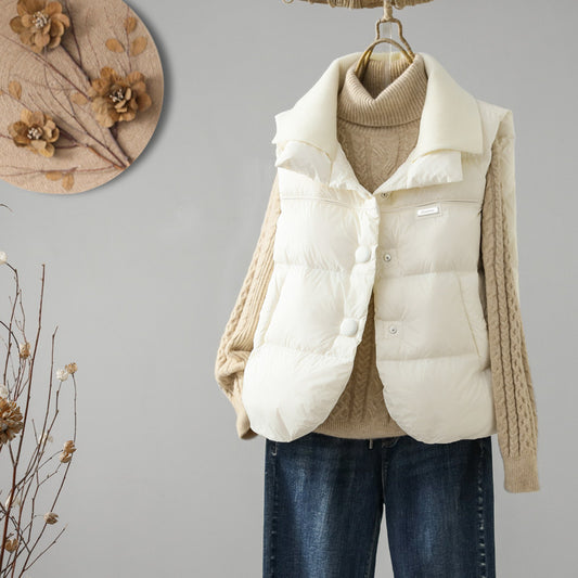 Women's European Goods Down Lightweight Knitted Stitching Collar Vests