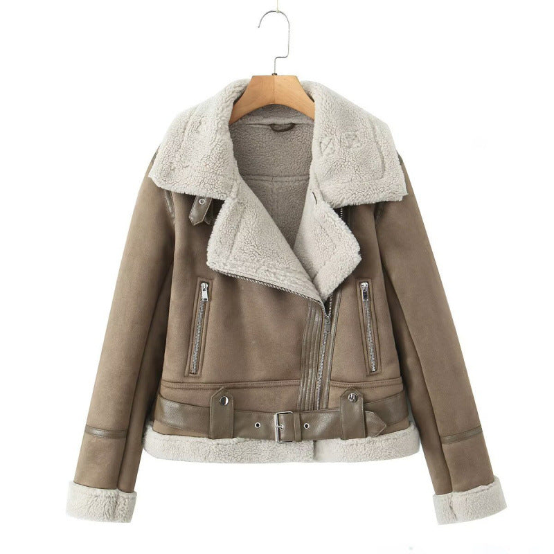 Women's Large Lapel Thickened Motorcycle Suede Fur Jackets