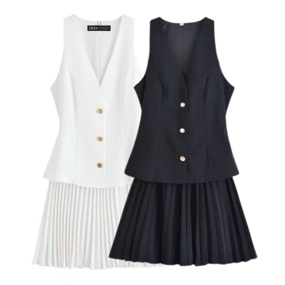 Women's Homemade Fashionable Pleated Sleeveless Dress Dresses