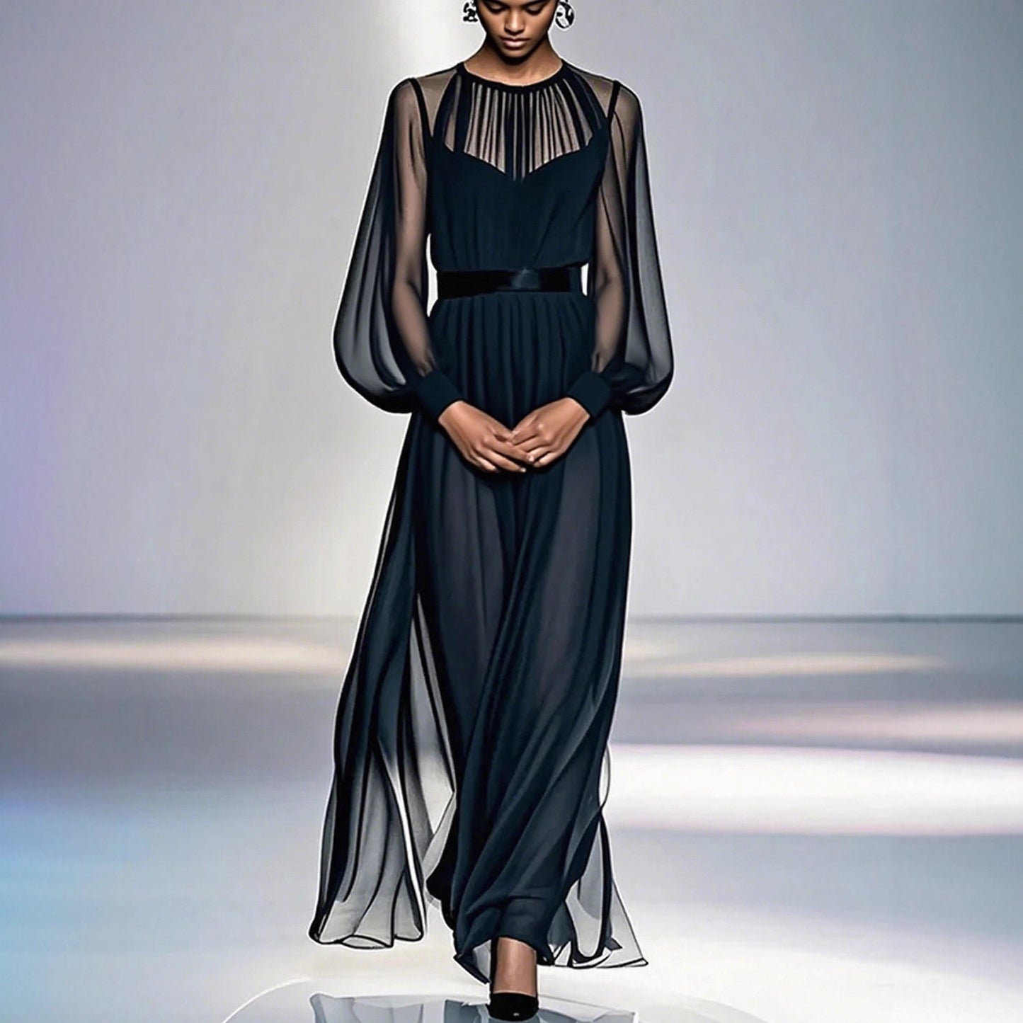 Women's Long Dress French Elegant Black Two-piece Dresses