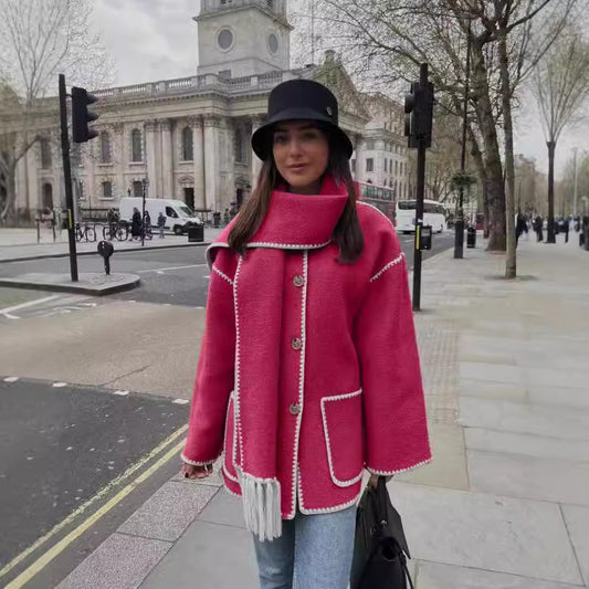 Women's Fashion Woolen Thick Loose With Scarf Coats