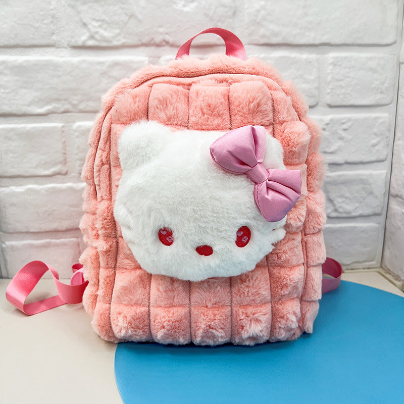 Plush Cartoon Plaid Cute Doll Clow Middle School Students' Schoolbags