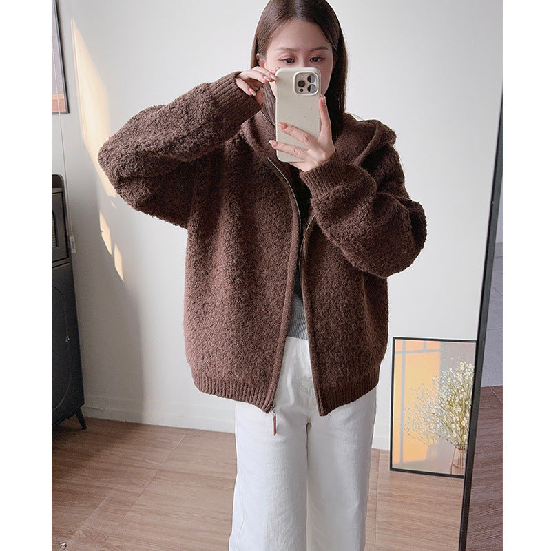 Women's Milk High-grade Loose Hooded Knit Knitwear