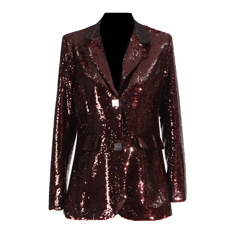 Women's Sequined Design Spring Square Buckle Slimming Suits
