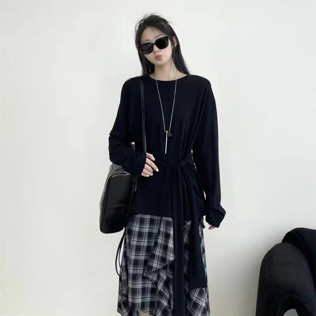 Women's Long Sleeve Round Neck Pure Color Blouses