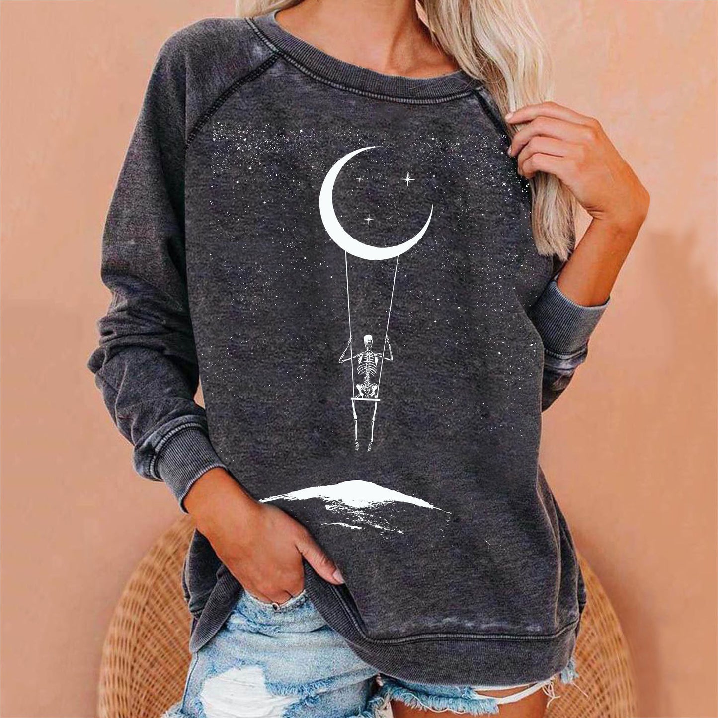 Women's Winter Loose Halloween Skull Funny Printed Women's Sweater, Sweater