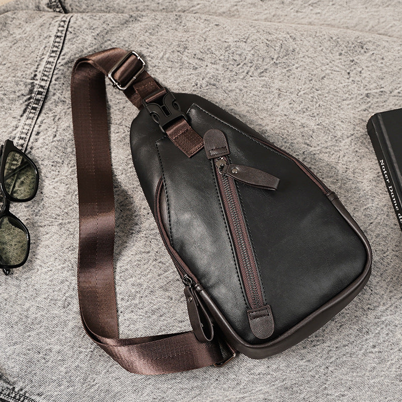 Men's Korean Leather Fashion Trendy Pannier Riding Men's Chest Bags