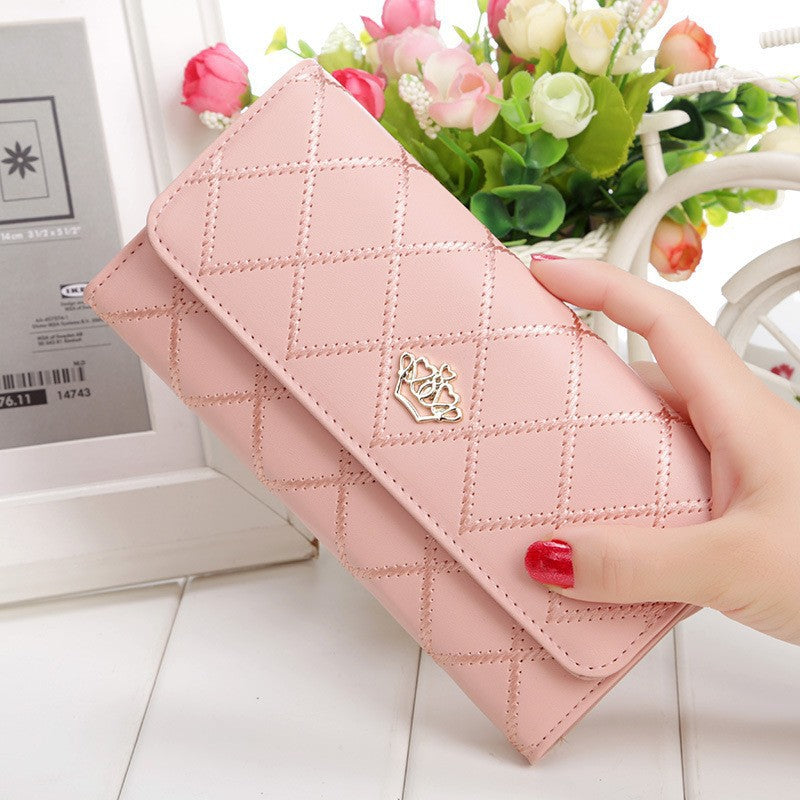 Women's Long Three Fold Korean Crown Clutch Ladies Wallets