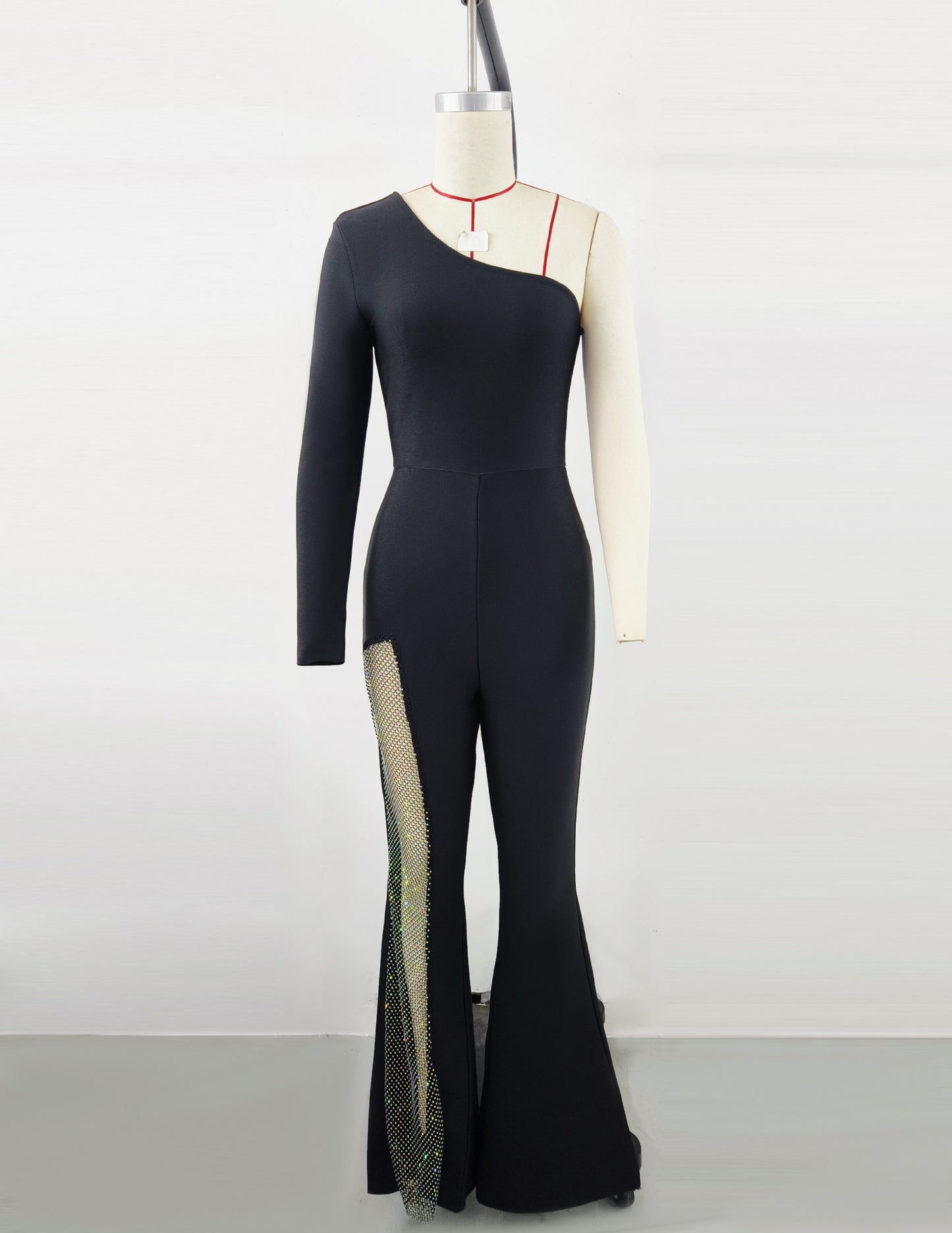 Women's High-grade Mesh Rhinestone Temperament Goddess Style Jumpsuits