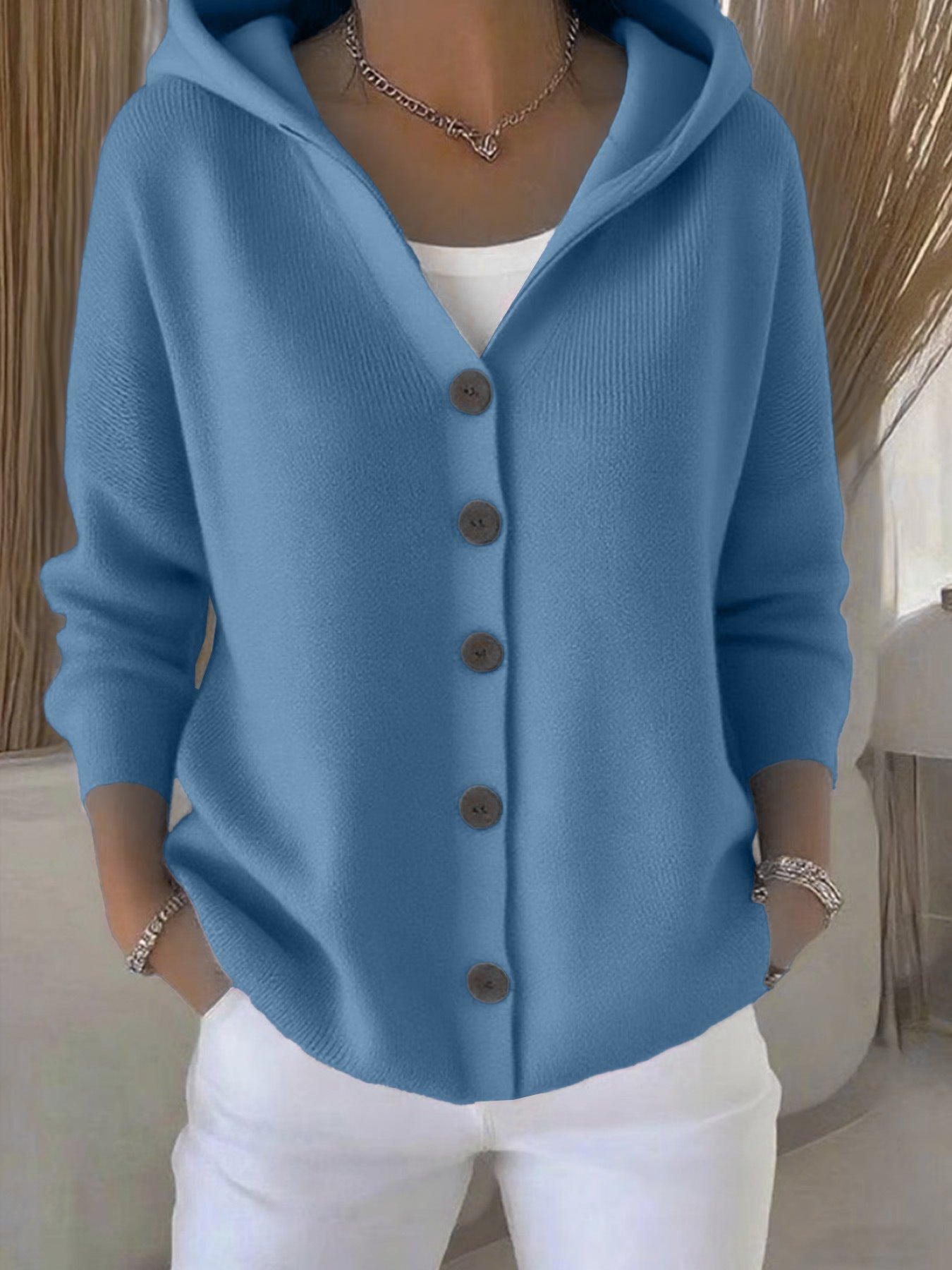 Women's Hooded Knit Solid Color Casual Fashion Cardigans