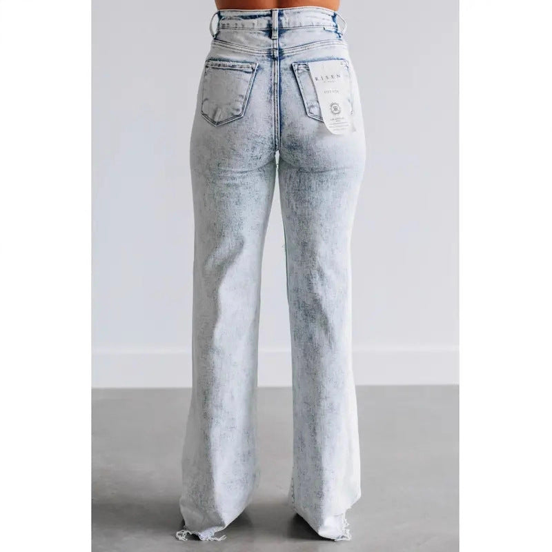 Women's Stretch Slimming Loose Straight Wide Leg High Waist Large Women's Jeans