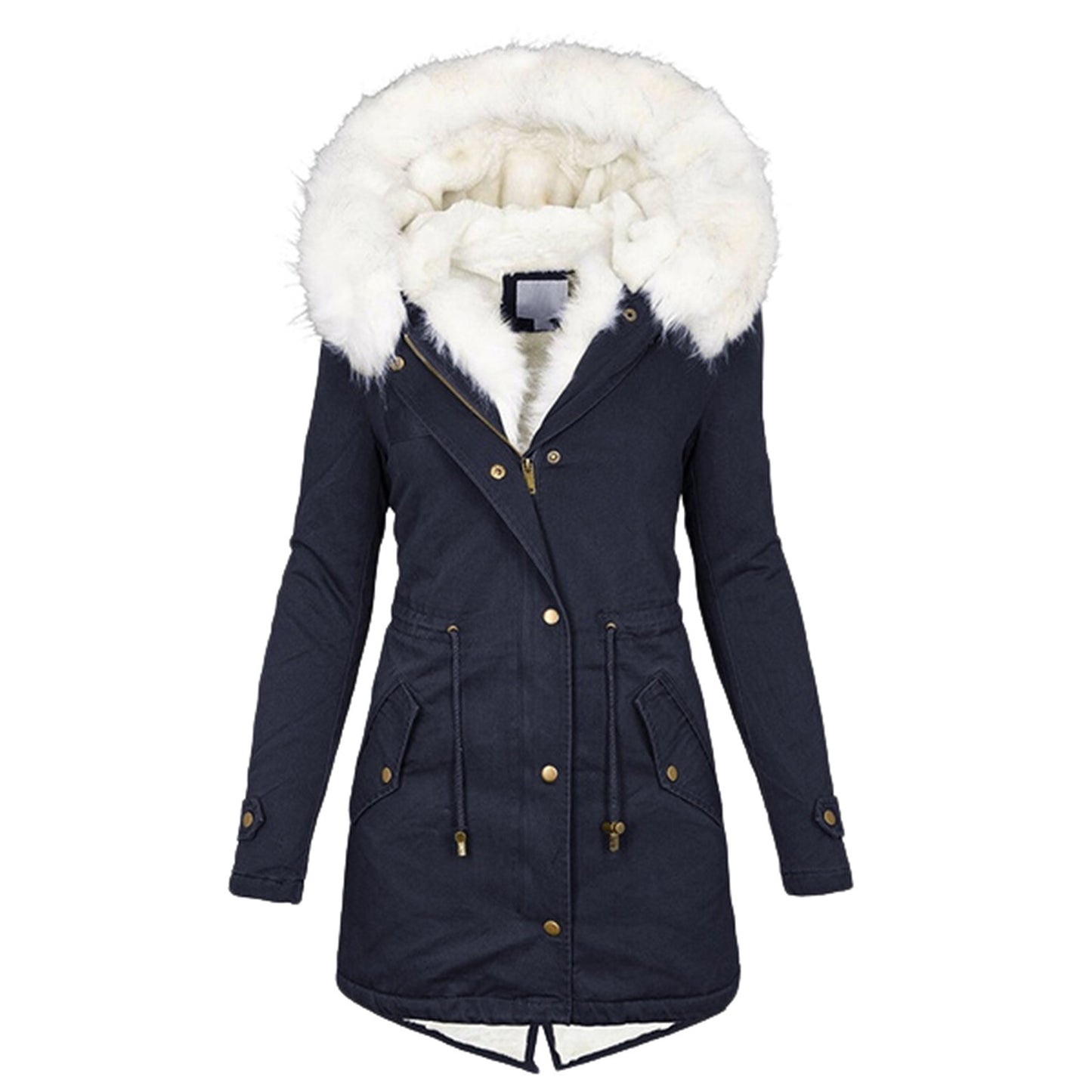 Women's With Cashmere Fur Collar Pockets Coats