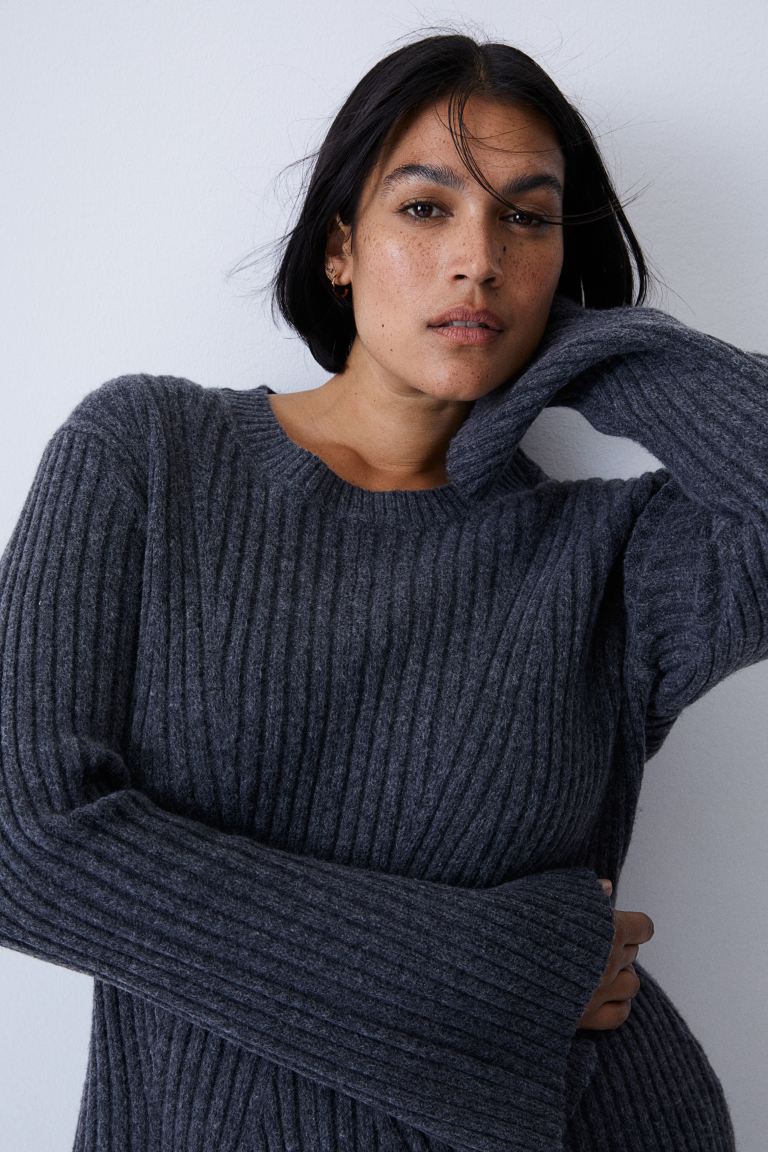 Women's Long Sleeve Knitted Dress Solid Color Dresses