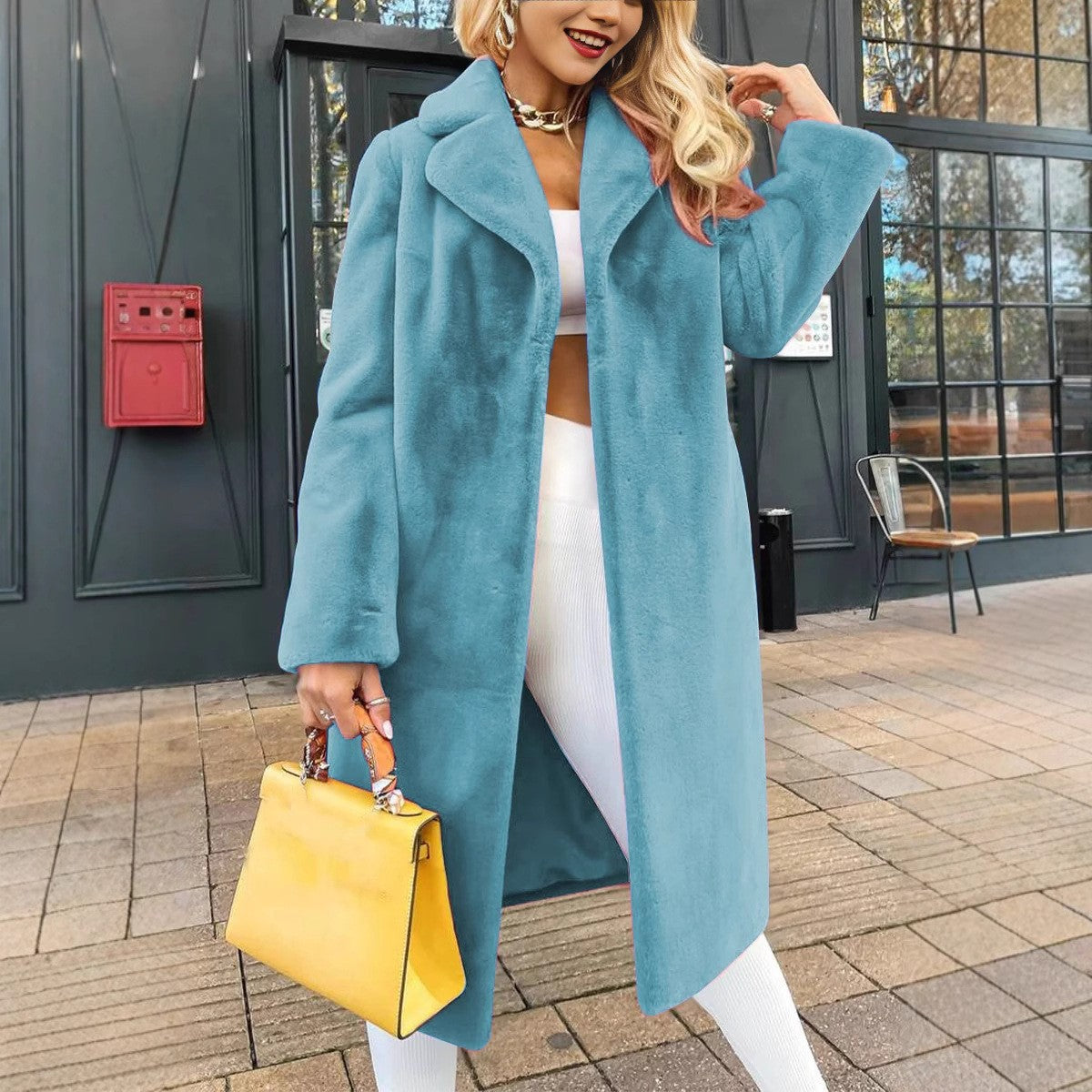 Women's Fashion Elegant Turn-down Collar Plush Long Coats