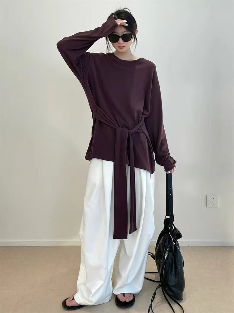 Women's Long Sleeve Round Neck Pure Color Blouses