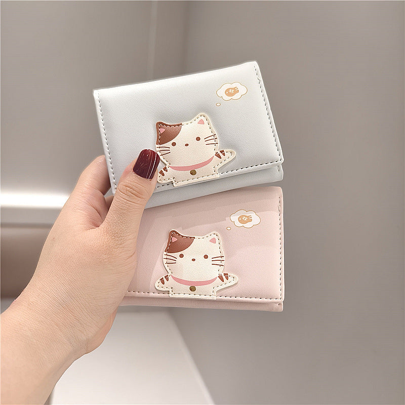Women's Korean Style Patchwork Cute Cat Mini Ladies Wallets