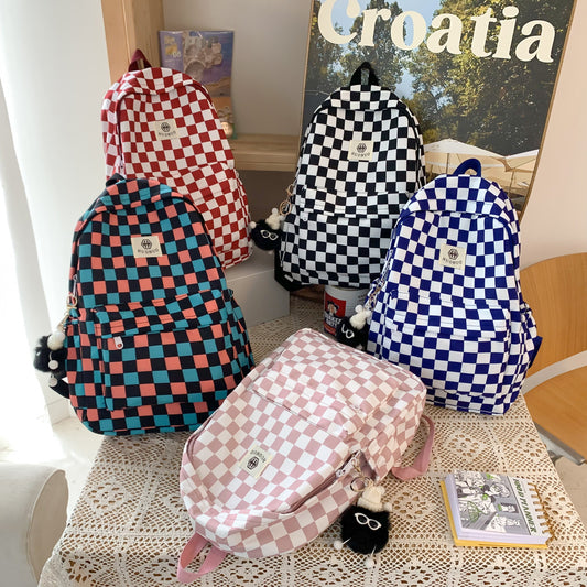 Women's Korean Fashion Chessboard Plaid College Junior Backpacks