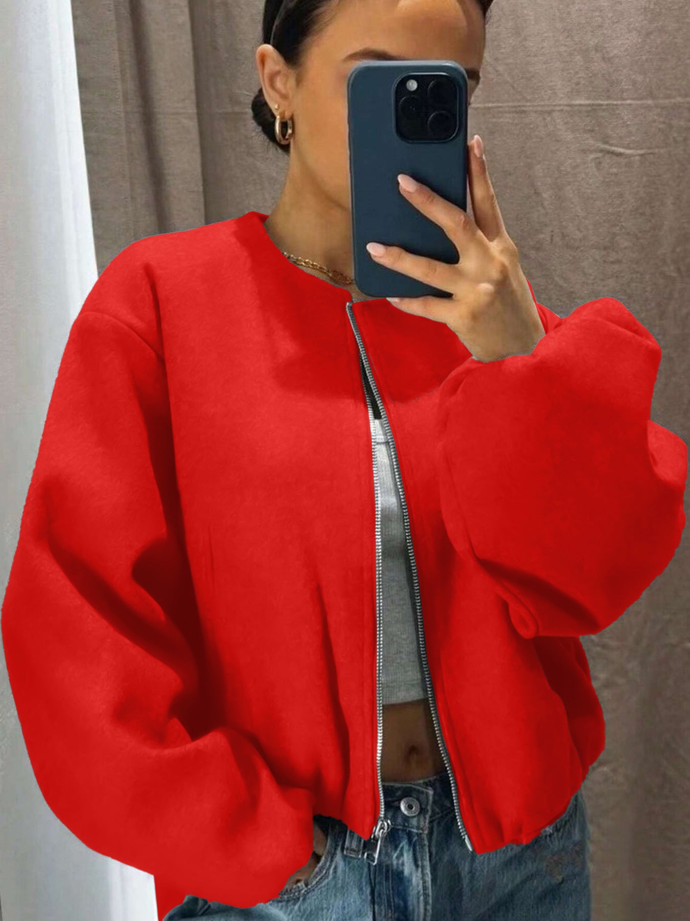 Women's Fashionable Pilot Round Neck Zipper Jackets