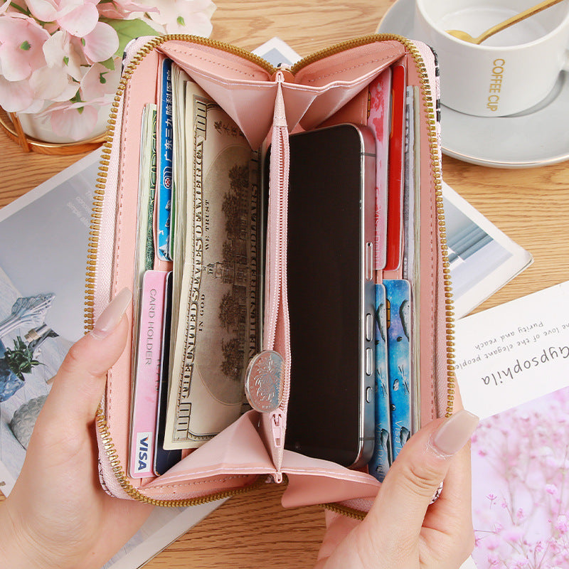 Women's Long Zipper Korean Python Pattern Large Handbags