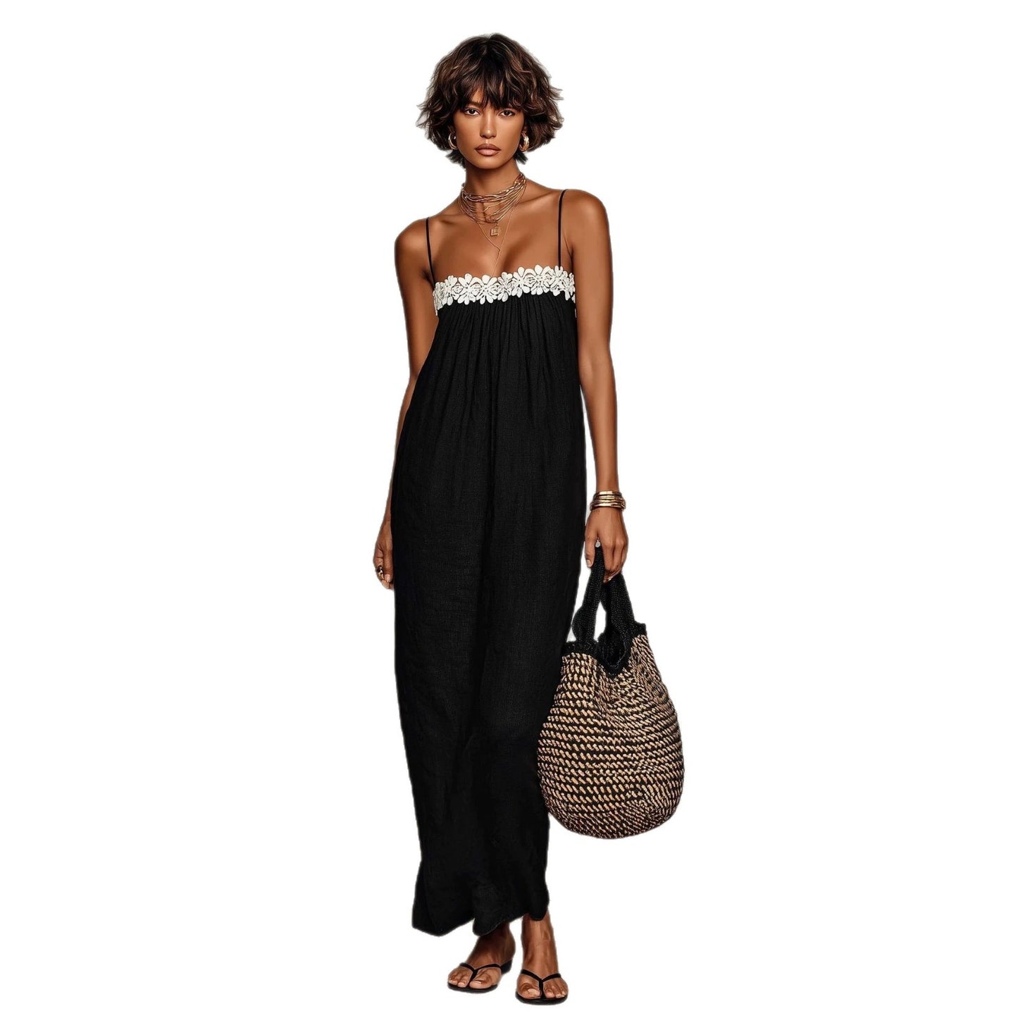 Women's Summer Lace Stitching Casual Strap Dress