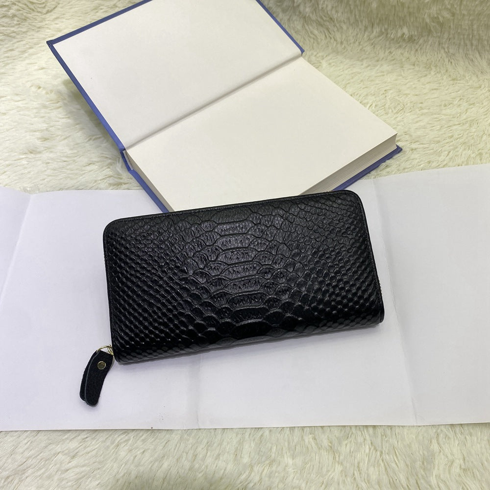 Women's Long Classic Embossed Top Layer Cattlehide Leather Ladies Wallets