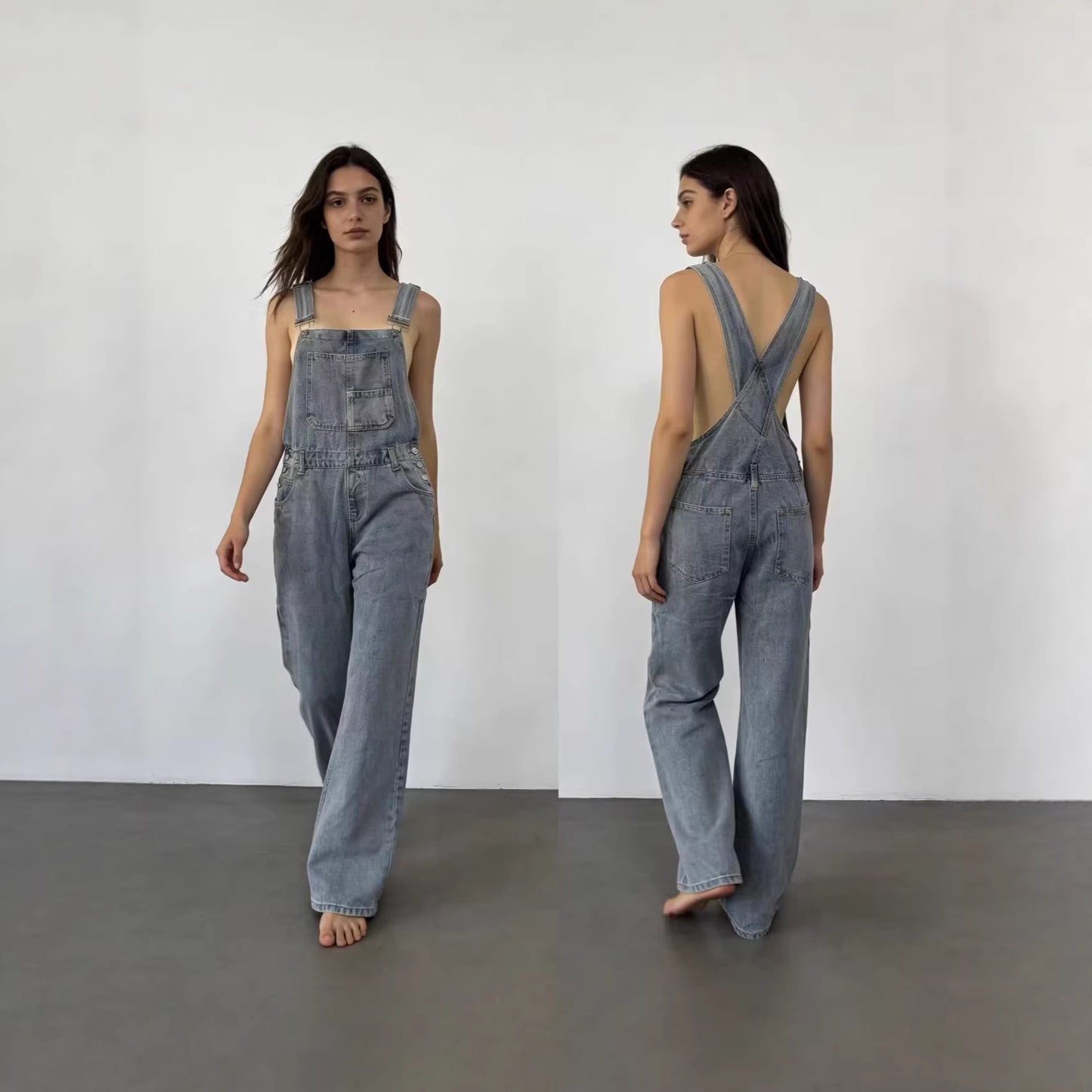Women's Casual Loose Denim Brace Trousers One-piece Women's Jeans