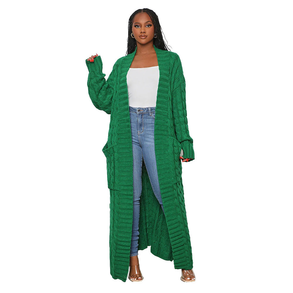 Women's Loose Knitted Idle Style Pocket Long Sweaters