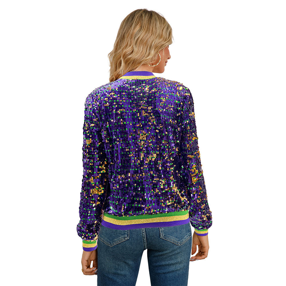 Women's Long Sleeve Sequin Fashion Trendy Baseball Jackets