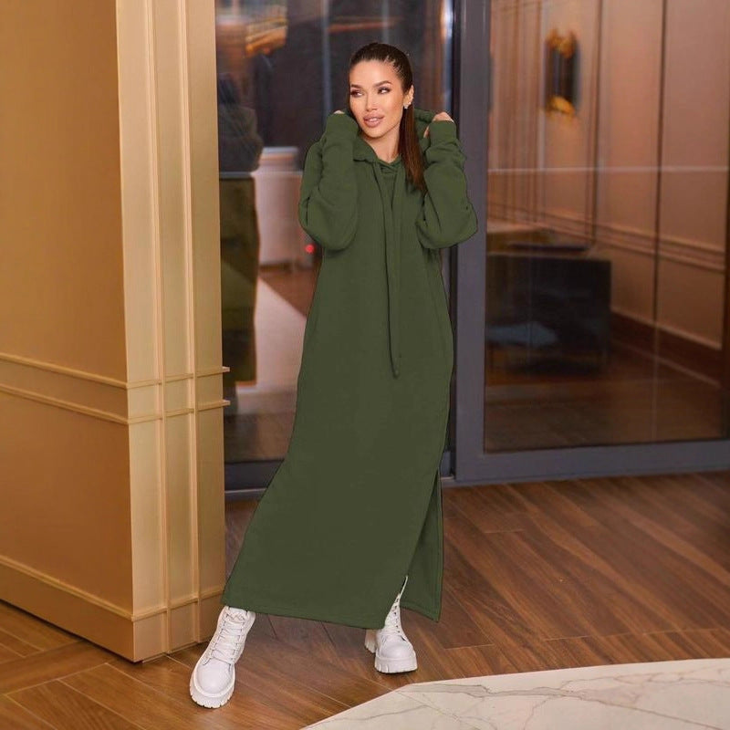 Loose Oversized Knit Brushed Hoody Long Dress