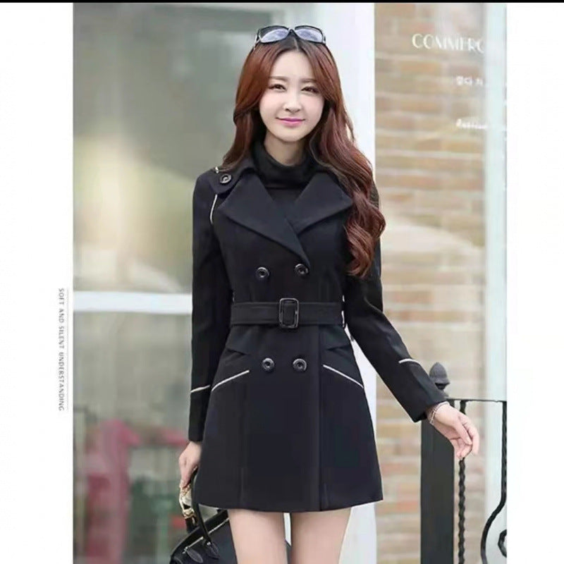 Women's Korean Style Long Sleeve Woolen Slim Coats